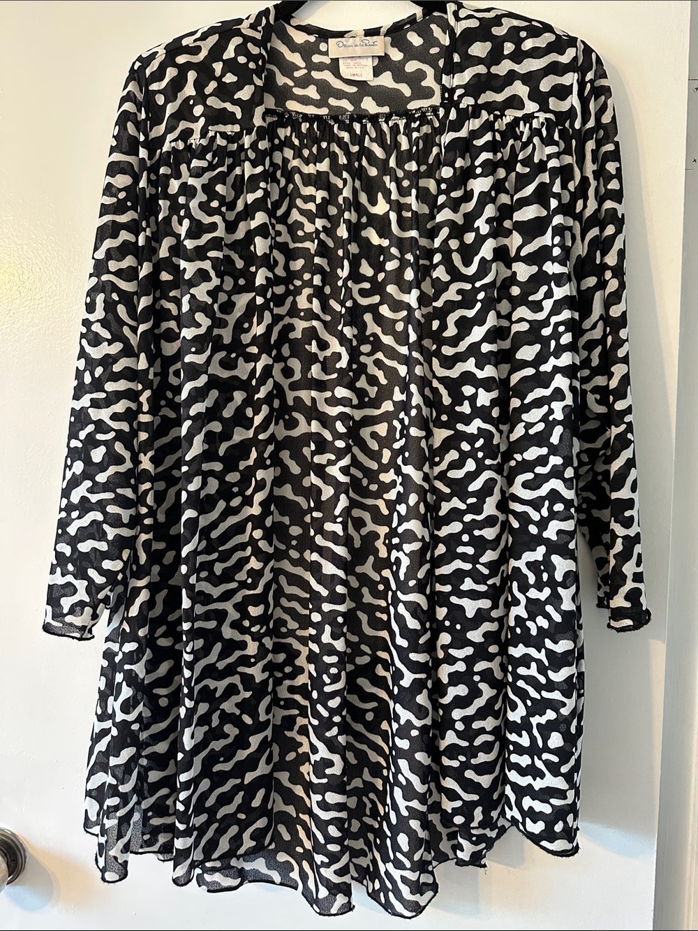 Vintage Oscar de la Renta Black White High Low Duster Jacket S